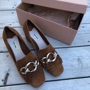 MIU MIU Suede Kiltie Block Heel Pump/Loafer Sz 39.5/9